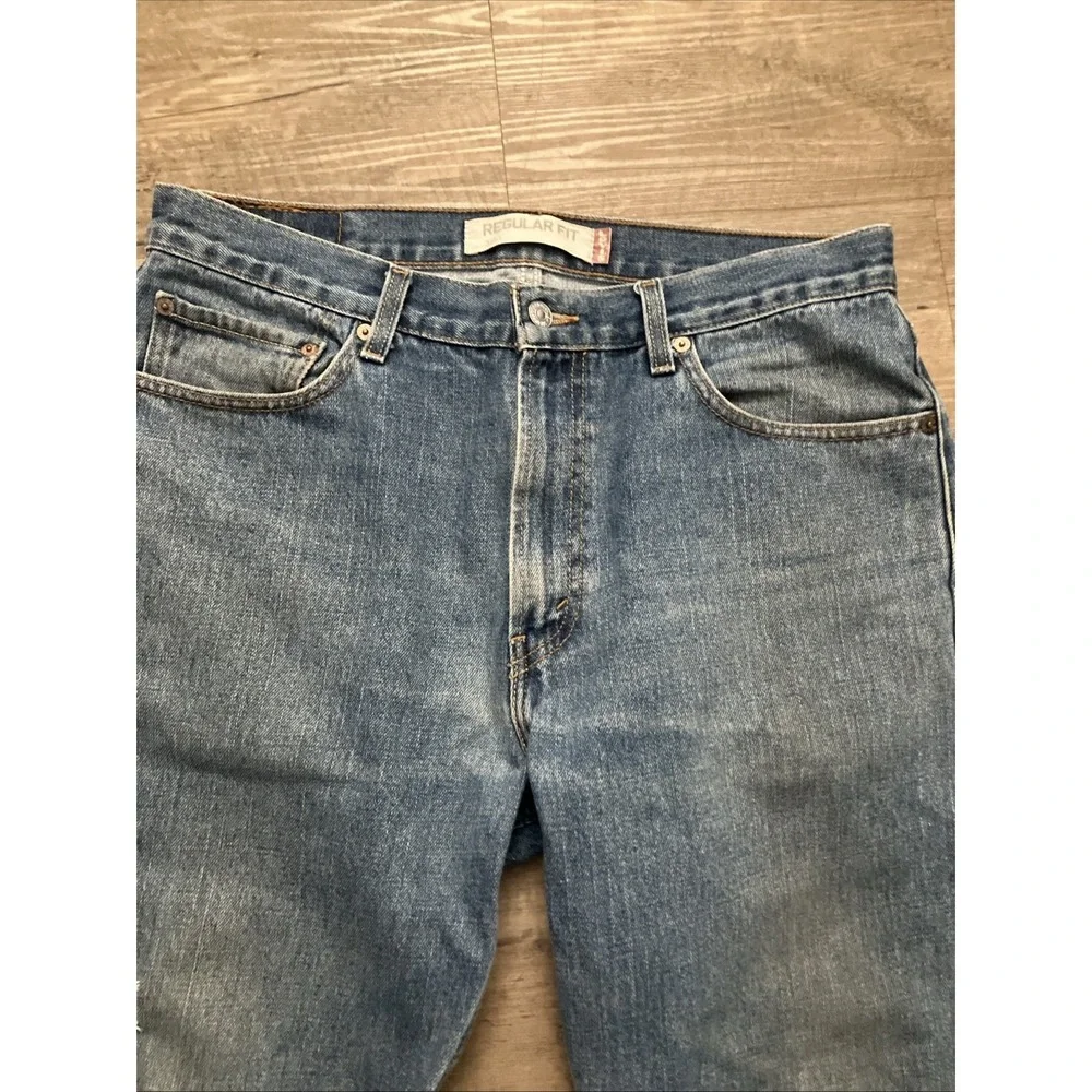 Levi's 505 Men's Blue Denim Jeans Straight Regular Fit Distressed Hole 34/30